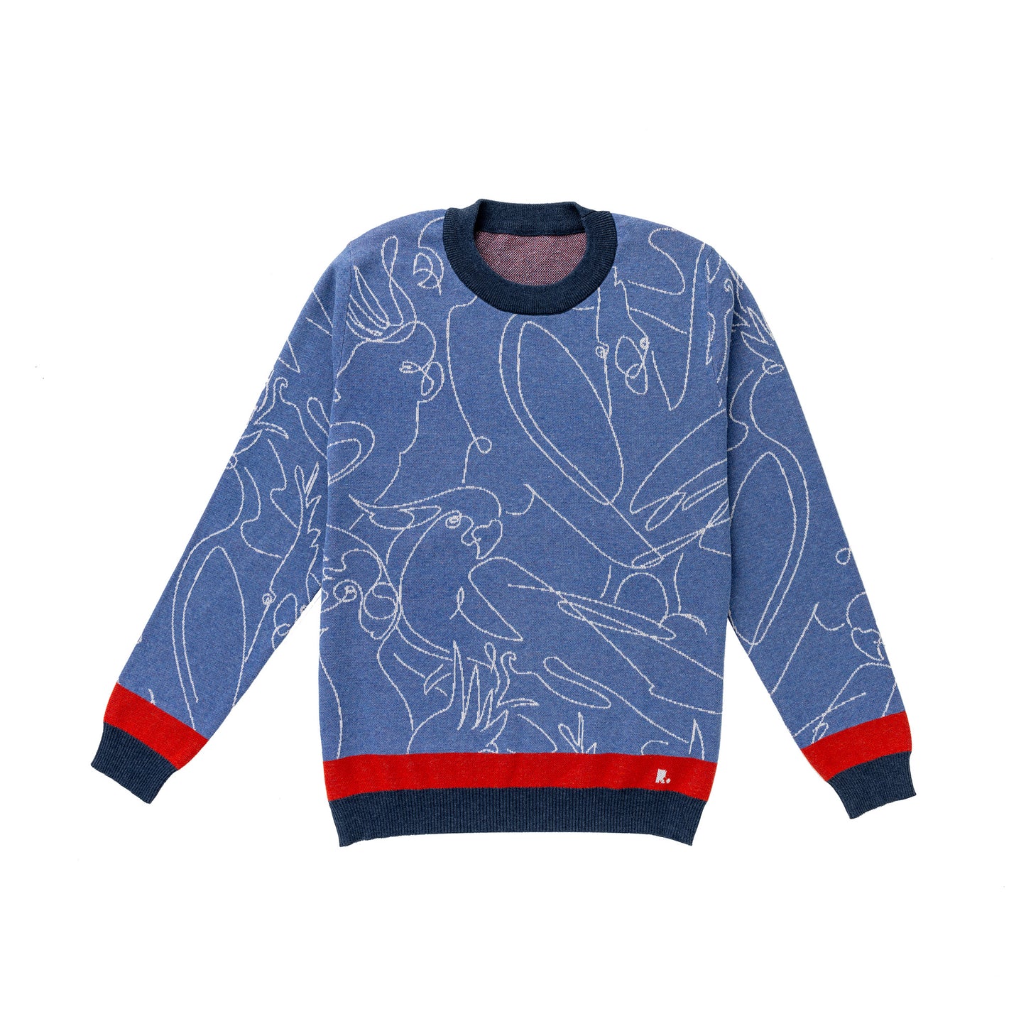 Golf sweater with red, white and blue birdie print design for men and women