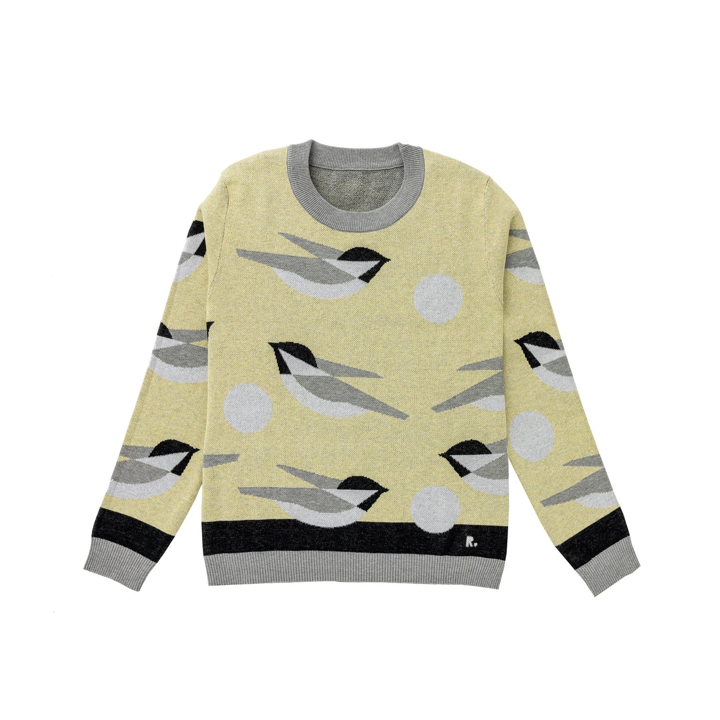 Golf sweater with yellow and gray birdie print design for men and women