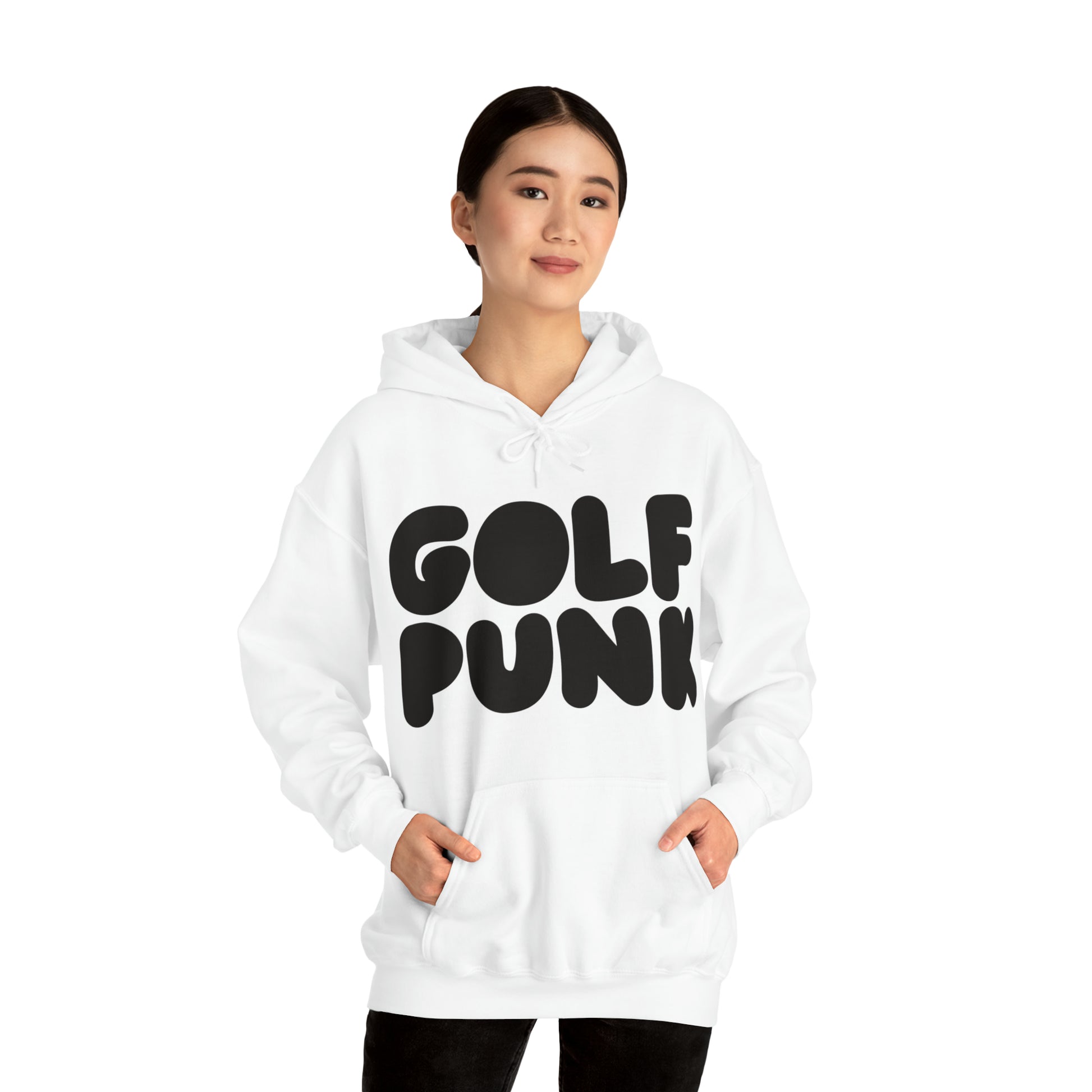 Best Golf Hoodie in white with Golf Punk Print design women's