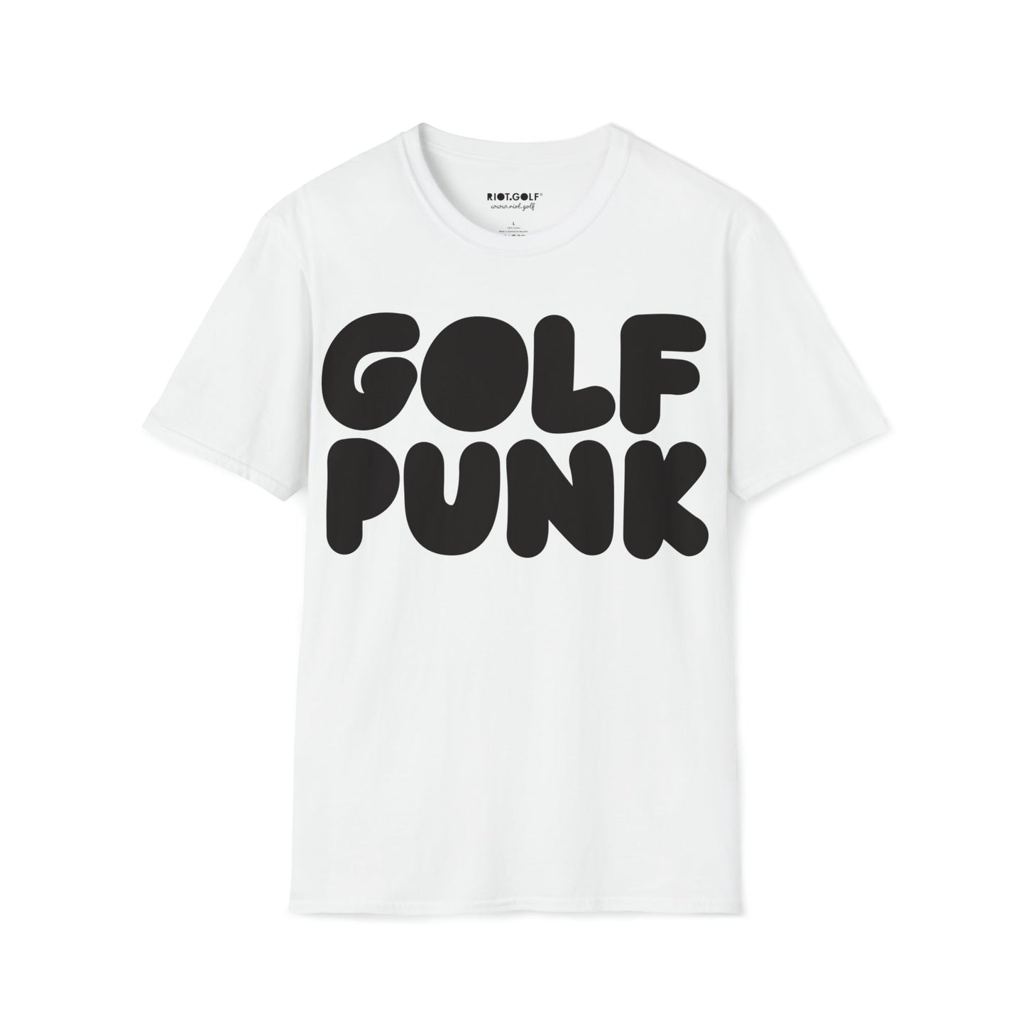 Golf T shirt in white with black golf punk graphics