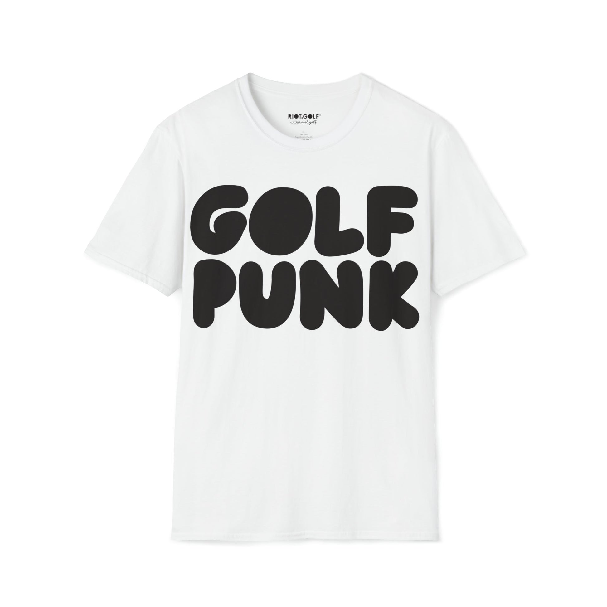 Golf T shirt in white with black golf punk graphics